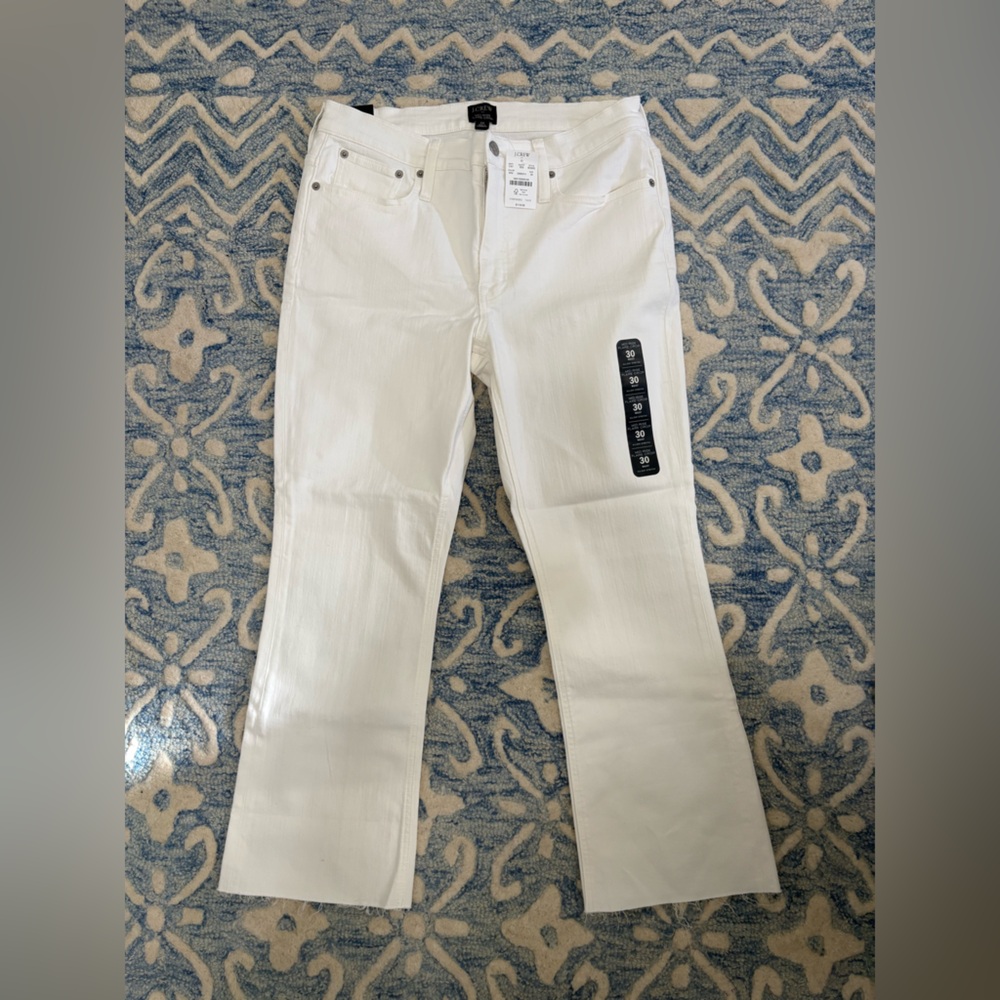 J Crew mid rise flare crop white jeans